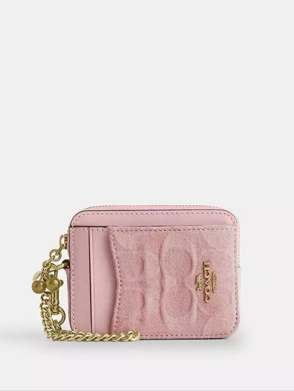 Coach Zip Card Case Signature Denim Charm NWT Sold Out Wristlet Wallet